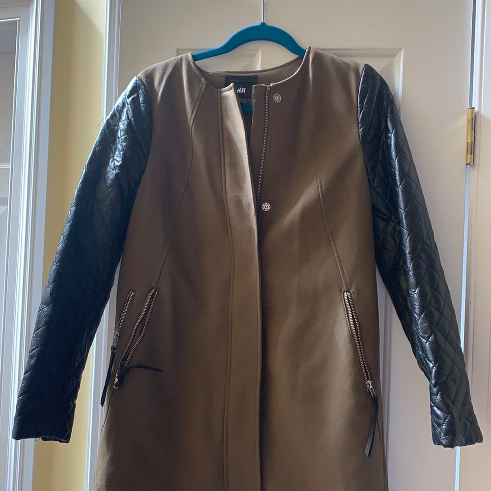 H and M Olive Green and Leather Sleeve Jacket